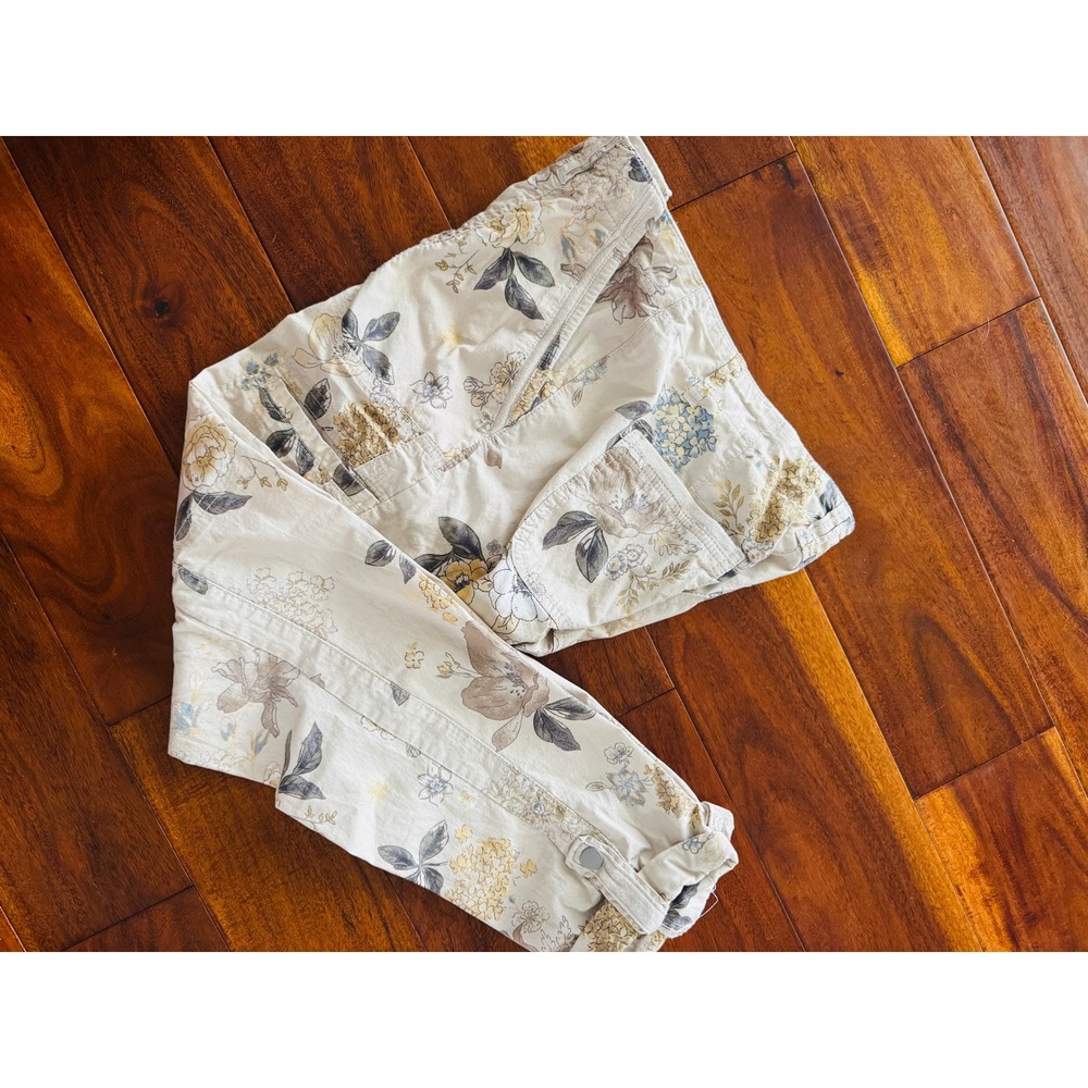 Democracy Flex-ellent Pants Women 2 Cream Floral Excellent Cargo Adjustable Tab